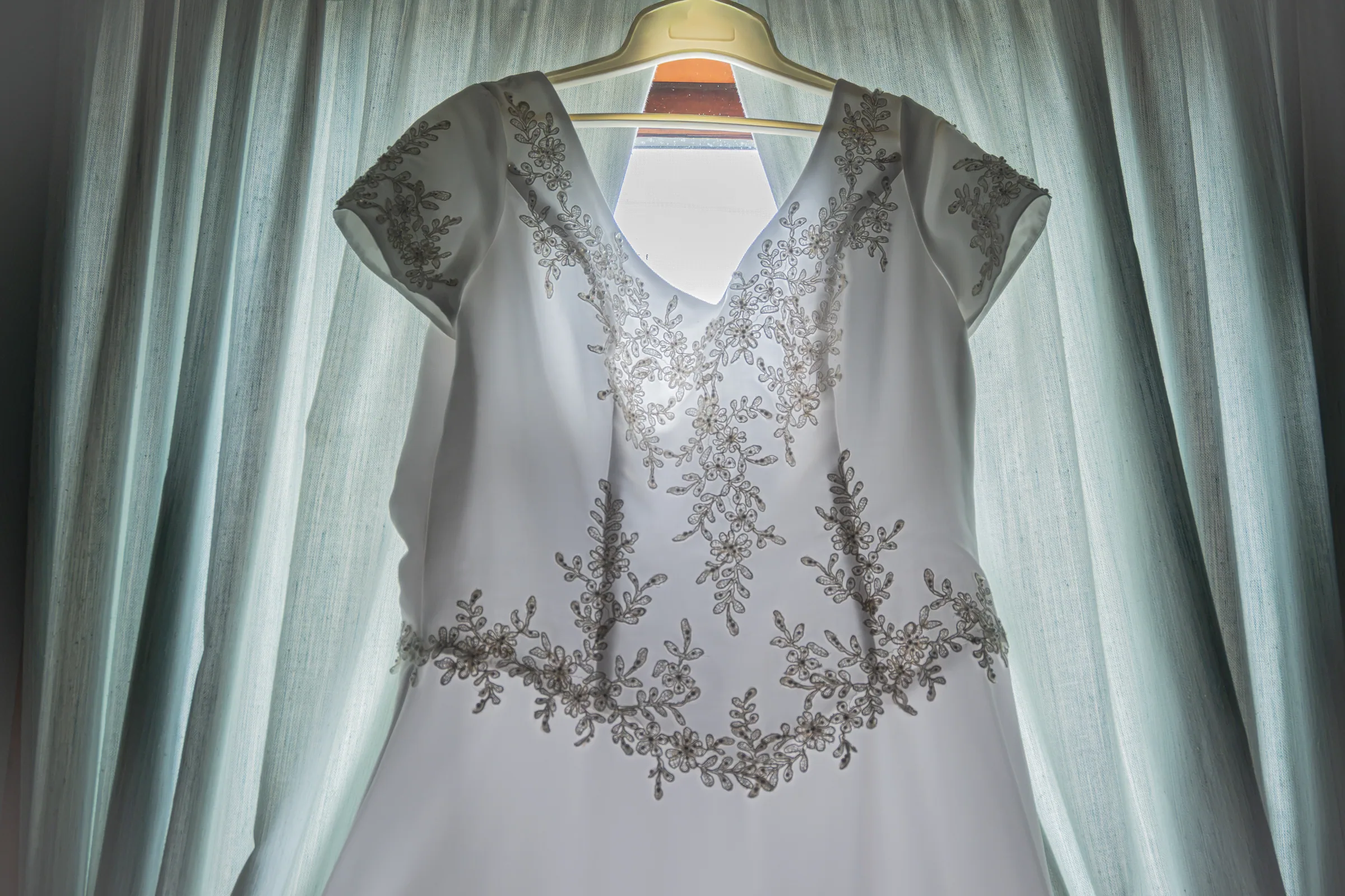 Alexa's wedding dress before the ceremony